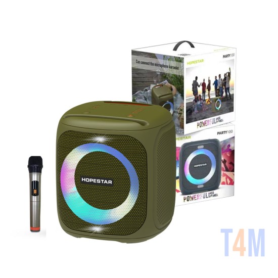 COLUNA PORTÁTIL MULTIFUNCIONAL HOPESTAR BLUETOOTH PARTY100 TF/REPRODUÇÃO/FM/MP3/MP4/AUX 50W VERDE